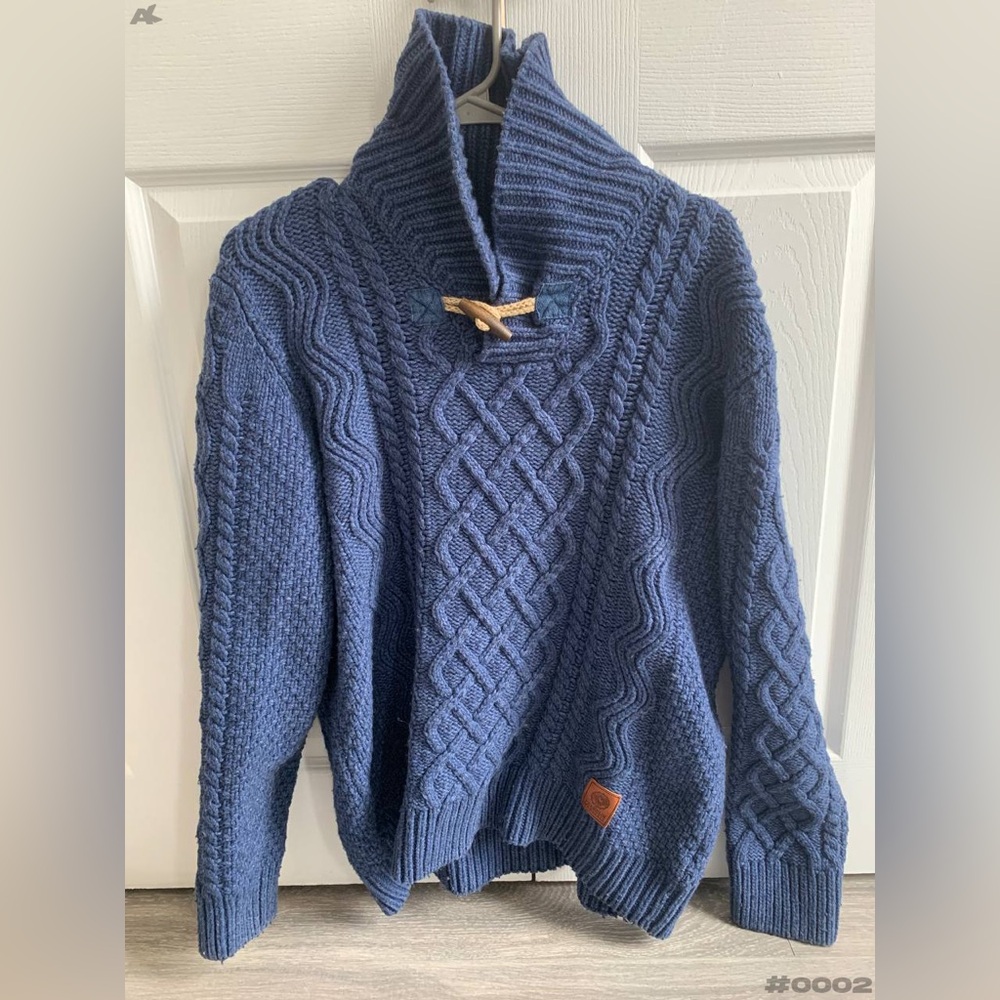 Franklin Marshall Wool Shawl Neck Knit Sweater Made In Italy Blue Mens XXL